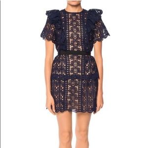 Self-Portrait Navy Guipure Lace Mini Dress